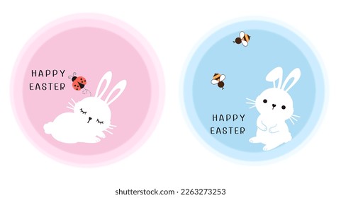 Happy Easter with bunny rabbit in the hole isolated on white background vector illustration. 