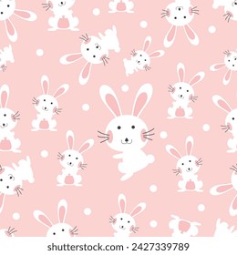 Happy easter with bunny rabbit seamless pattern background. Cute greeting card. Vector illustration.