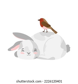 Happy Easter bunny set. Bundle of funny cute Easter rabbits or hares, forest animals. Flat cartoon colorful vector illustration for greeting card,  posters, print.