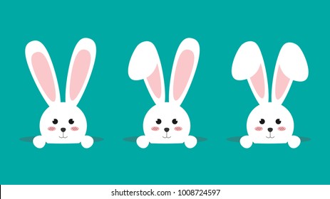 Happy Easter bunny set on green background vector