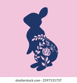 Happy Easter. Bunny silhouette. Holiday posters, cute banners. Flat vector illustration
