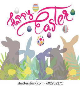 Happy Easter bunny silhouettes floral design