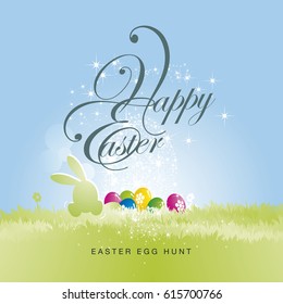 Happy Easter bunny stars egg color background