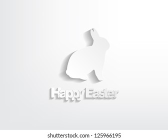 Happy Easter with a bunny sticker on a white background.