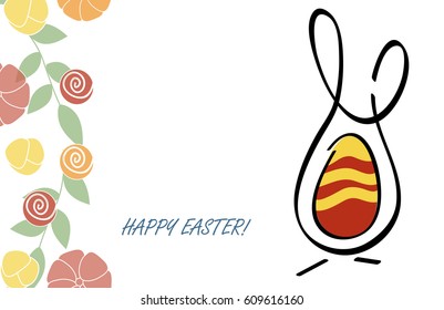 Happy easter bunny symbol .Greeting card with funny rabbit. Isolated on white background.Colorful festive elements. Spring celebration. Seasonal Traditional egg symbol. Creative poster idea