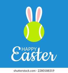 Happy Easter bunny. Tennis ball with ears rabbit. Cartoon vector illustration.