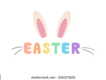 Happy Easter Bunny Text Cute Rabbit Stock Vector (Royalty Free) 1042273633