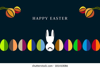 Happy Easter Bunny tulips and eggs greeting card 02 vector