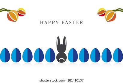 Happy Easter Bunny tulips and eggs greeting card 01 vector