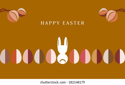 Happy Easter Bunny tulips and eggs greeting card vector