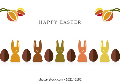 Happy Easter Bunny tulips and eggs greeting card vector