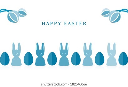 Happy Easter Bunny tulips and eggs greeting card vector