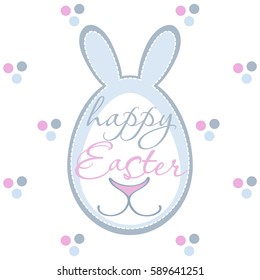 Happy Easter Bunny. Vector Greeting Card with rabbit cute nose and smile. Easter background