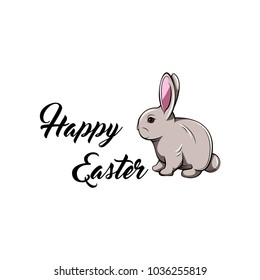 Happy Easter Bunny. Vector illustration for Easter greeting card, invitation with white cute rabbit.