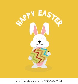 Happy Easter Bunny. Vector illustration for Easter greeting card, invitation with white cute rabbit on yellow background