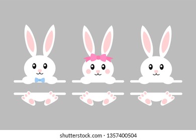 Happy easter bunny - vector illustration. Cute bunny split monogram. White rabbit isolated. Cartoon character.