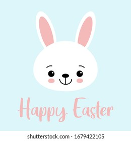 Feliz ilustración del Vector Bunny de Pascua. Caricatura de Cute Rabbit sobre fondo azul