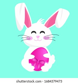 Happy Easter Bunny Vector illustration. Cute Rabbit cartoon character.
the rabbit holds the pink egg