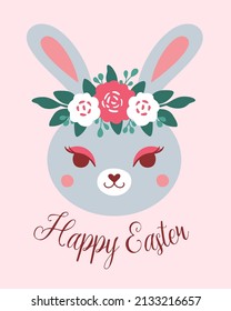 Happy Easter. Bunny vector illustration for season invitation, greeting, poster, decor. Holidays clipart