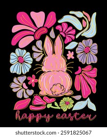 Happy Easter Bunny Vector illustration Design for T-Shirt  and More.