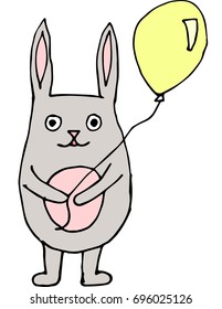 Happy Easter Bunny. Vector illustration for Easter greeting card, invitation with white cute rabbit on background.