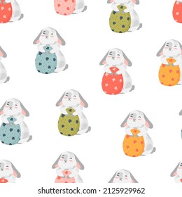 Happy Easter bunny vector patrón sin fisuras. Fondo primaveral con conejos o arañas para el diseño textil, de papel pintado o de impresión. Textura plana de dibujos animados Ilustración
