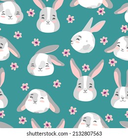 Happy Easter bunny vector seamless pattern. Spring background with rabbits or hares for textile, wallpaper or print design. Flat cartoon texture Illustration