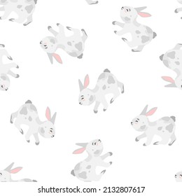 Happy Easter bunny vector seamless pattern. Spring background with rabbits or hares for textile, wallpaper or print design. Flat cartoon texture Illustration