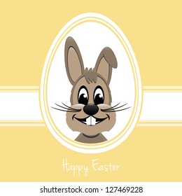 happy easter bunny white egg yellow background