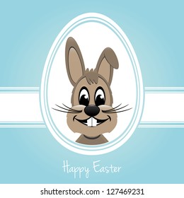 happy easter bunny white egg blue background