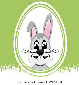 happy easter bunny white egg green background