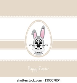 happy easter bunny white egg beige background
