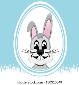 happy easter bunny white egg blue background