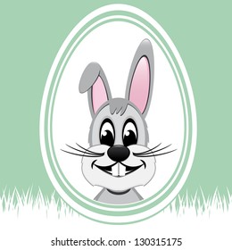 happy easter bunny white egg green background