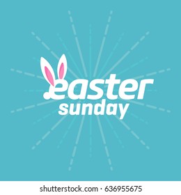 Happy Easter with Bunny's Ears Simple Typography on Blue Background