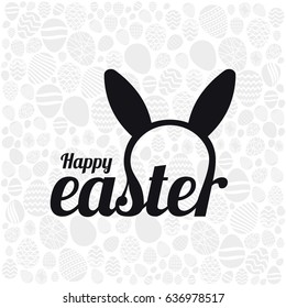 Happy Easter with bunny's head greeting card on egg pattern background. Vector illustration