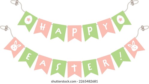 Happy Easter bunting in pink and green isolated on white background.