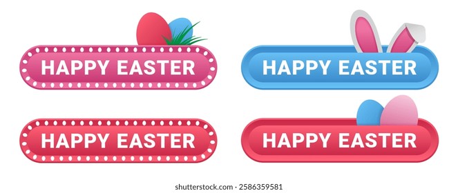 Happy Easter button icon set for online store. Holiday spring click buy symbol collection. Vector illustration isolated on white background