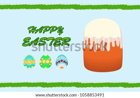 Happy Easter, Easter cake, painted eggs. Vector illustration