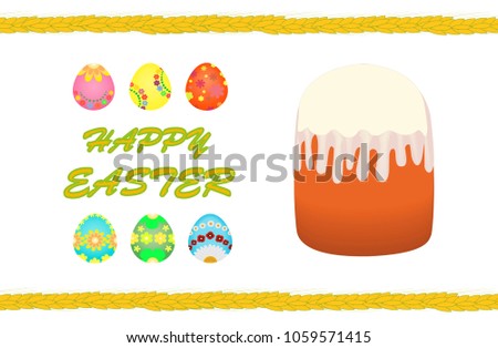 Happy Easter, Easter cake, painted eggs Vector illustration