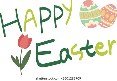 Happy Easter Calligra in green and light green with flower decoration