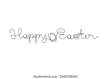 Happy Easter calligraphic hand lettering drawn in continuous line, handwritten text, design element for Easter holidays, greeting banner, one line, editable vector contour