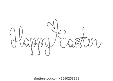 Happy Easter calligraphic hand lettering drawn in continuous line, handwritten text, design element for Easter holidays, greeting banner, one line, editable vector contour