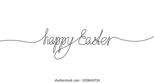 Happy Easter calligraphic handwritten inscription Continuous one line drawing, Text made of thin line. Vector minimalist illustration, Design element for Easter holidays