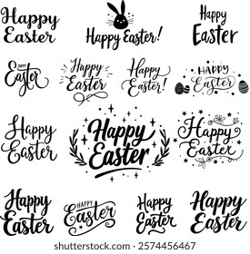 Happy Easter Calligraphic Lettering Collection. Hand Drawn Vector Illustration