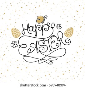 Happy Easter Calligraphic Lettering. Design for Easter Greeting Card. Vector Template Isolated on White Background. 
