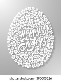 Felices Cartas Caligráficas de Pascua en Huevo Ornato Floral. Cortar del Libro Blanco con sombra. Elemento de diseño para la tarjeta de felicitación de Pascua. Ilustración vectorial.