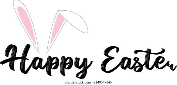 Happy Easter calligraphy with easter bunny ears on white background