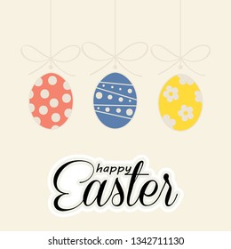 Happy Easter calligraphy greeting card Easter Eggs Hunt, bunny character icon, cartoon rabbit animal, minimalist trendy style line art design fashion banner sale sign. Spring Holiday floral decoration