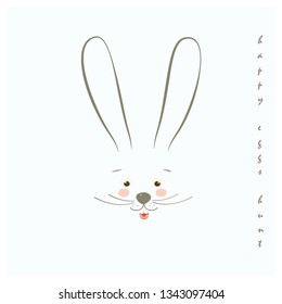 Happy Easter calligraphy greeting card Easter Eggs Hunt, bunny character icon, cartoon rabbit animal, minimalist trendy style line art design fashion banner sale sign. Spring Holiday floral decoration